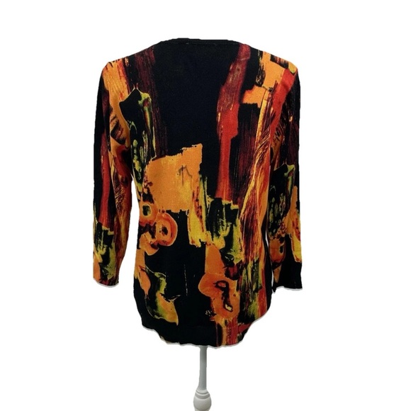 Susan Graver Beaded Abstract Cardigan Sweater Women Medium 3/4 Sleeves Colorful - Picture 3 of 9
